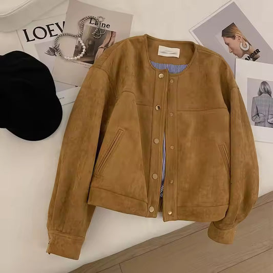 Versatile Women's Short Deer Skin Velvet Jacket Stylish Petite Fashion Top Autumn New Style